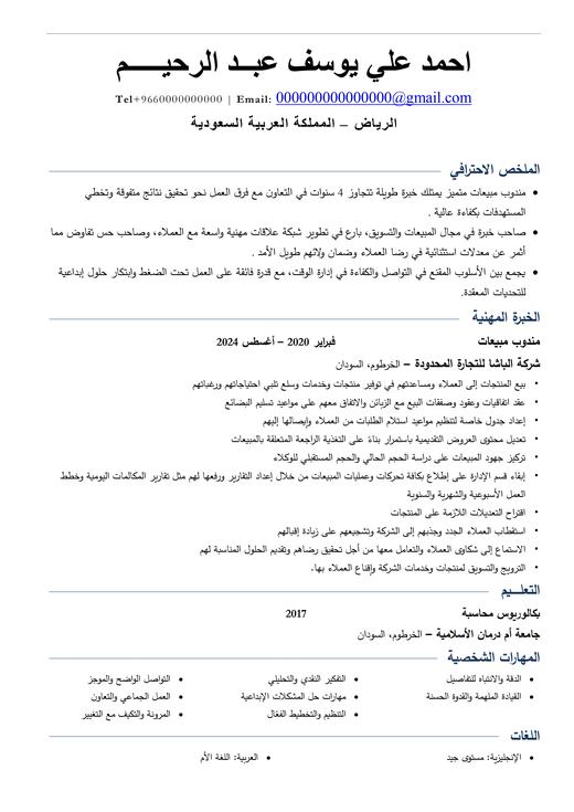 نموذج سيرة ذاتية ATS — عربي